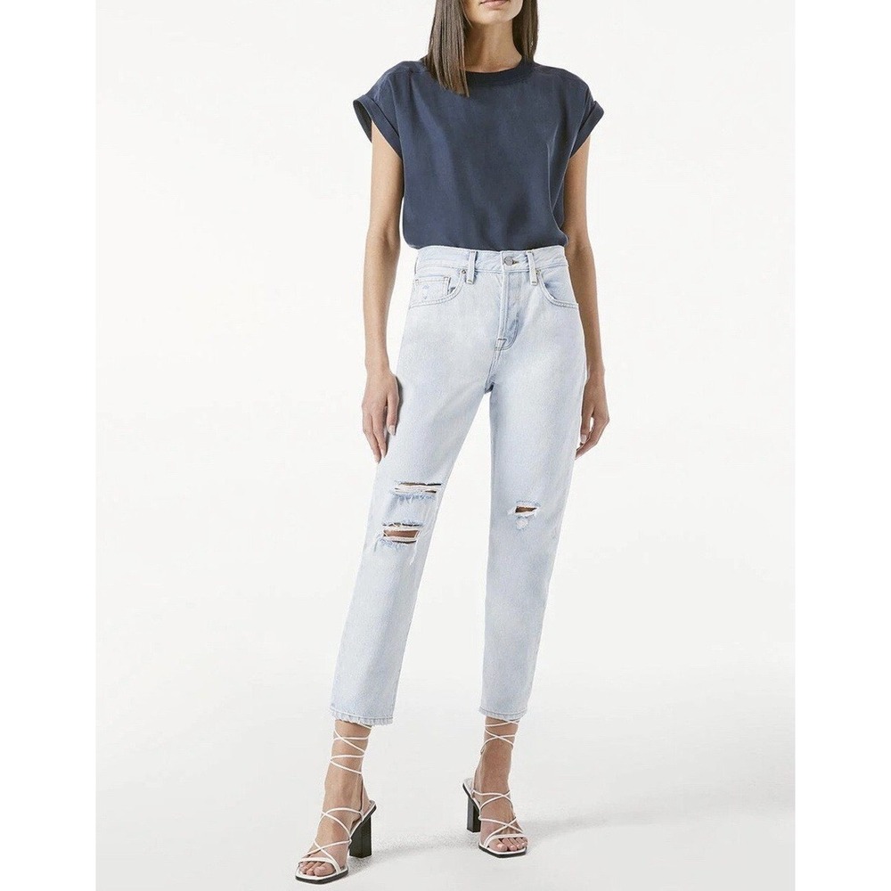 FRAME Le Original High-Rise Straight Fit Jeans Howard Rips Light Wash Size 31